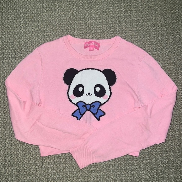 Sugar Thrillz Pink Cropped Panda Sweater - Picture 1 of 4